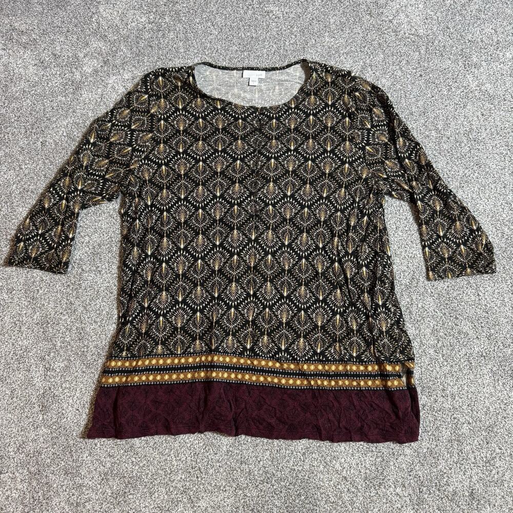 J Jill Tunic Top Womens Large Lagenlook Geometric Boho Grandmacore Earthy Hippie
